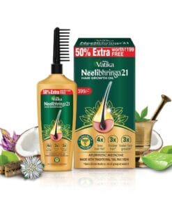 Dabur Vatika Neelibhringa 21 Hair Growth Oil with Ayurvedic herbs for 4X less hairfall, 3X thicker hair, and 21 hair benefits.