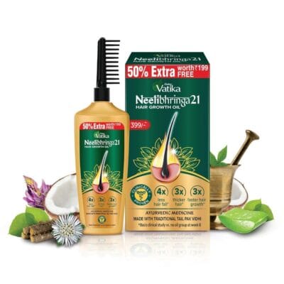Dabur Vatika Neelibhringa 21 Hair Growth Oil! 4X Less Hairfall | 3X Thicker Hair | 21 Hair Benefits | Ayurvedic Hair Care 🌿 4 Dabur Vatika Neelibhringa 21 Hair Growth Oil with Ayurvedic herbs for 4X less hairfall, 3X thicker hair, and 21 hair benefits.