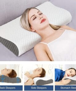 Comfortable memory foam pillow for back, side, and stomach sleepers, featuring an orthopedic contour design for optimal neck support.