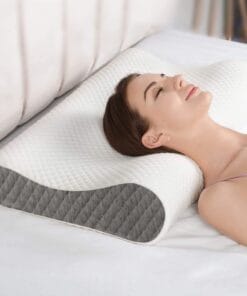 Ergonomic cervical memory foam pillow with a breathable cover, providing spinal alignment and pain relief for a restful sleep.
