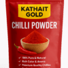 Kathait Gold red Chilli Powder 500g pouch with red background, vibrant chilli powder, and key product details.