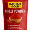 Kathait Gold red Chilli Powder 500g pouch with red background, vibrant chilli powder, and key product details.