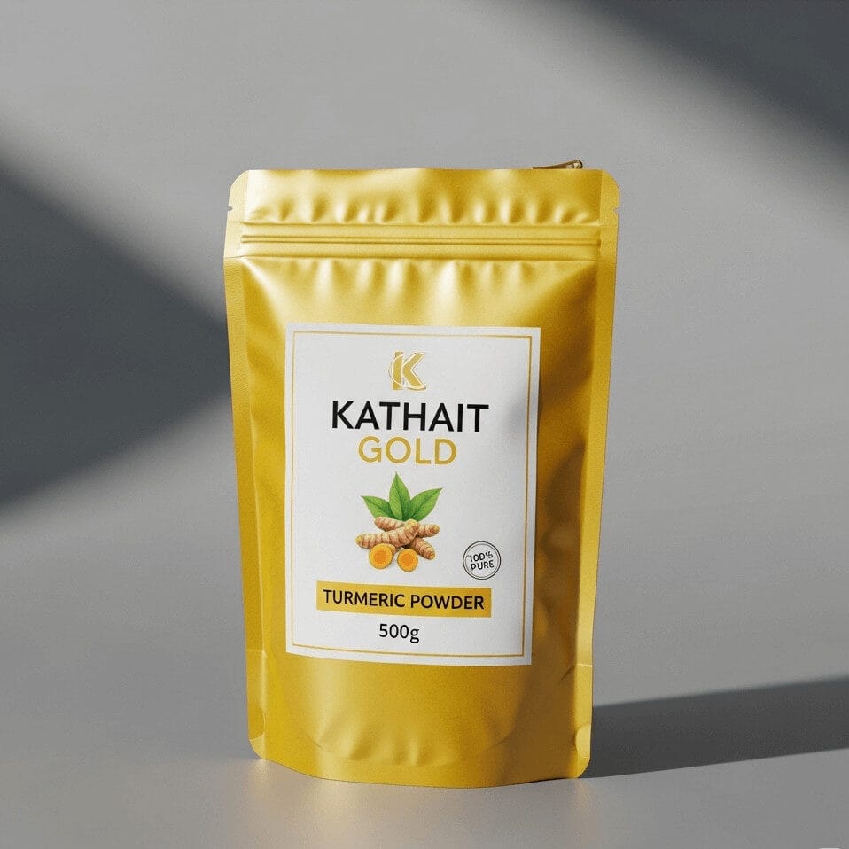 The Purity of Kathait Gold Turmeric Powder: Your Ultimate Guide 1 A 500g stand-up gold pouch of Kathait Gold Turmeric Powder.