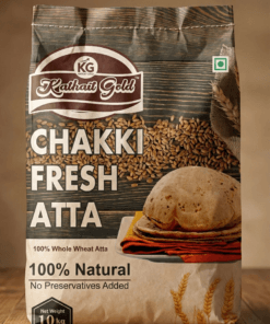 Blog 16 The Kathait Gold packaging standing upright with a small pile of golden wheat grains next to it.