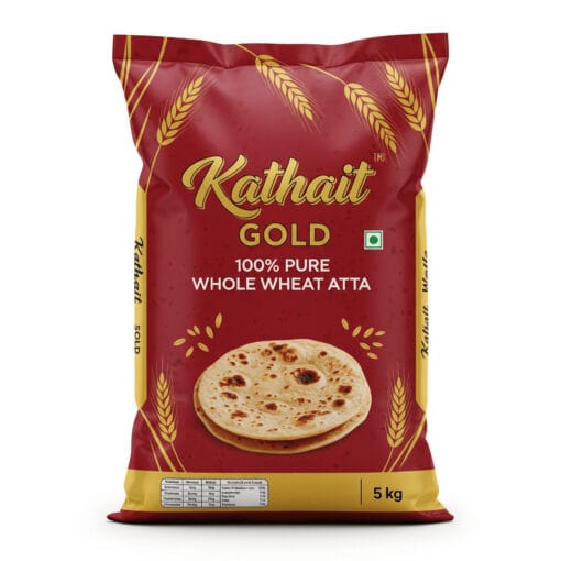 Kathait Gold 100% Pure Whole Wheat Atta Bag with Chapatis, 5 kg.